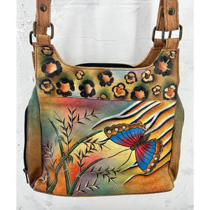 Anuschka Hand Painted Purse Cross Body Bag Butterfly Shoulder Boho